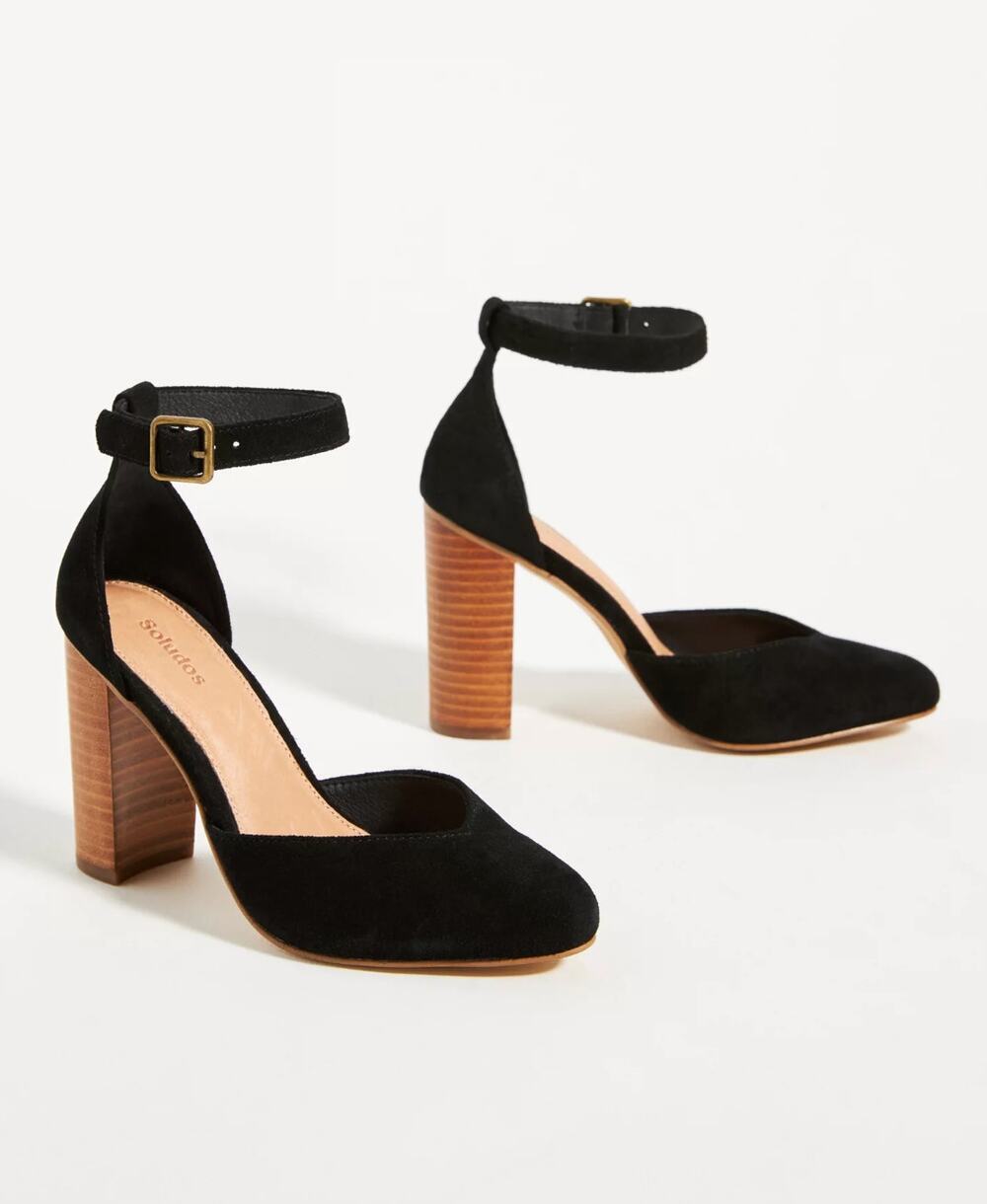 Anthropologie Soludos Collette Heels Black Genuine Leather Plush Velvet • Sz 9.5